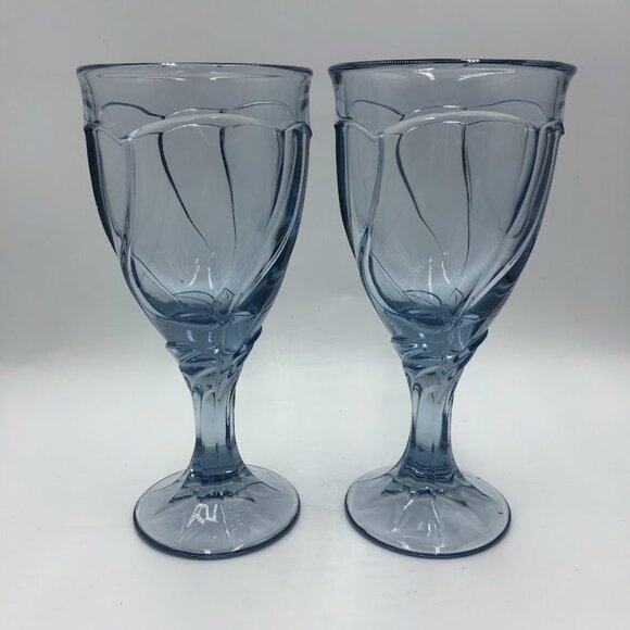 Blue Glass Goblets Set of 2 Collectible Decorative Elegant Drinkware - Picture 4 of 12